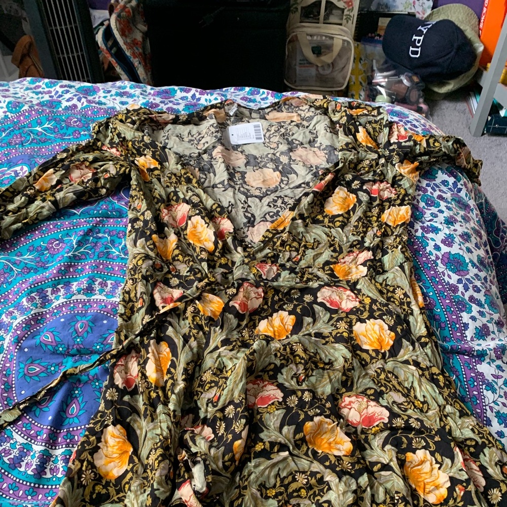 Long Sleeve Floral Wrap Dress